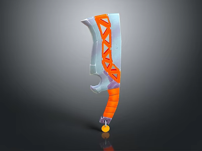 3D Rendered Weapon With Orange Blue Geometric Blade And Handle Design 3d model