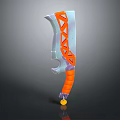 3D Rendered Weapon With Orange Blue Geometric Blade And Handle Design
