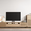 Modern Living Room TV Stand In Light Wood With TV Decorations And Lattice Cabinet