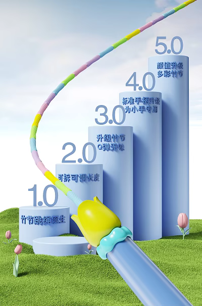 Colorful Kids Jump Rope With Light Rope Elastic Bounce Adjustable Length And Training Design 3d model
