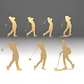 Golden Golf Player Silhouettes With Different Action Poses Including Swinging And Putting