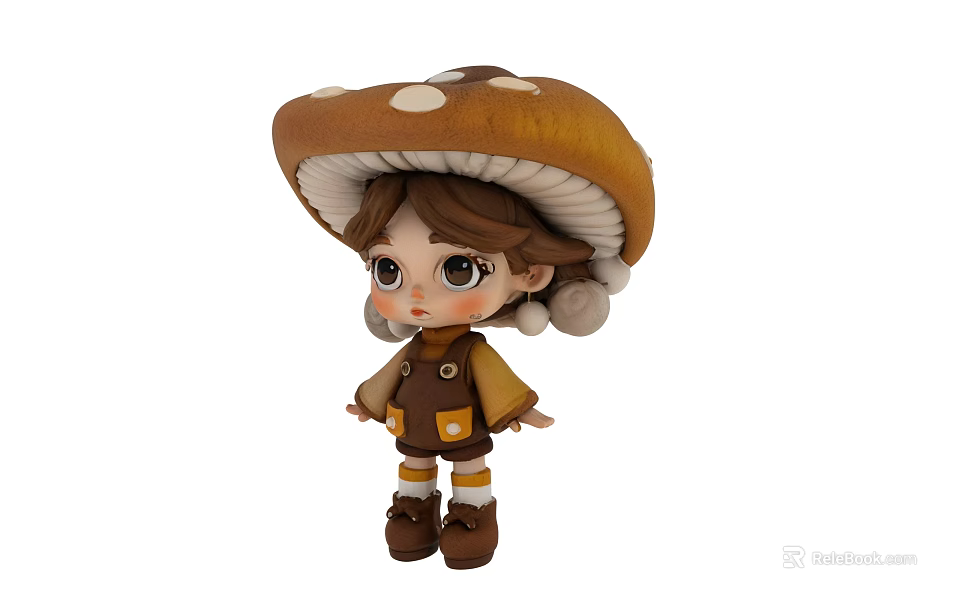 Cute Little Girl Game Movie Character With Mushroom Shaped Hat And Brown Outfit 3d model 
