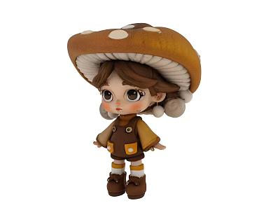 Cute Little Girl Game Movie Character With Mushroom Shaped Hat And Brown Outfit 3d model