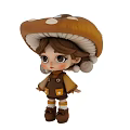 Cute Little Girl Game Movie Character With Mushroom Shaped Hat And Brown Outfit