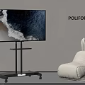 POLIFORM TV With Ocean View On Wheeled Stand And White Rabbit Shaped Seat