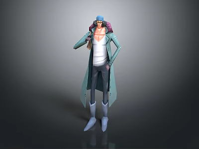 Stylish Animated Game Character With Blue Hat Long Coat And White Vest 3d model