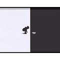 Black And White Split Background With Crouching Figure And Paper Boat