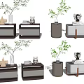 Modern Stylish Bedside Tables With Potted Plants Decorative Figurines And Storage Drawers