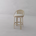 Single Rattan Bar Stool With Light Colored Cushion In Minimalist Neutral Setting 3d model