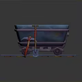 Mining Train Cart Loaded With Ore On Wooden Rail Tracks And Tools