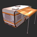 Modern Gray Caravan Exterior With Orange Awning Windows And Trailer Hitch