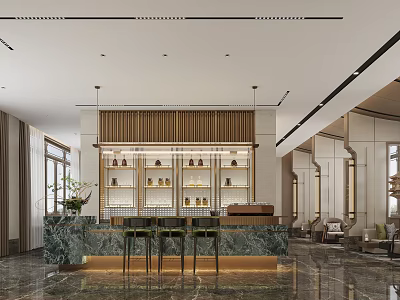 Elegant Luxury Sales Office Lobby With Marble Bar And High End Interior Design 3d model