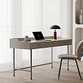Modern Home Office Workstation With Laptop Table Lamp Chair And Bookshelf