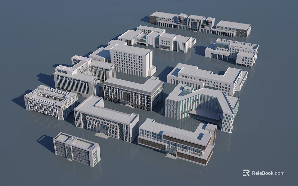 Modern Office Buildings Complex With Contemporary Design And Diverse Architectural Structures 3d model