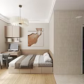 Modern Tatami Bedroom Interior With Bed Desk Chair Window Wooden Floor And Storage Cabinet