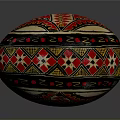 Traditional Decorative Painted Sphere With Red Black Geometric Patterns And Ornate Designs
