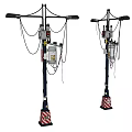 Industrial Equipment With Black Pole Horizontal Arms Red White Striped Warning Base And Connected Cables