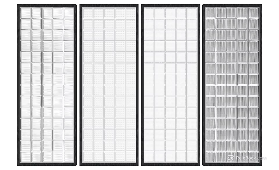 Modern Glass Room Dividers With Grid Design And Black Frame Panels 3d model 