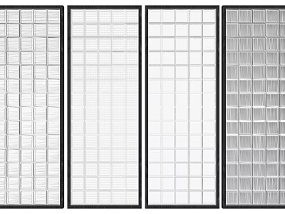 Modern Glass Room Dividers With Grid Design And Black Frame Panels 3d model