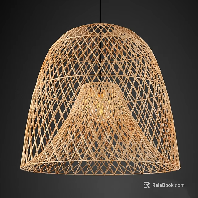 Modern Woven Rattan Dome Shaped Chandelier With Geometric Grid And Warm Glowing Light 3d model 