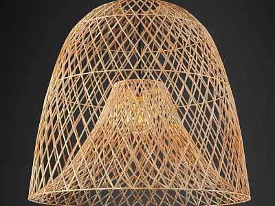 Modern Woven Rattan Dome Shaped Chandelier With Geometric Grid And Warm Glowing Light 3d model