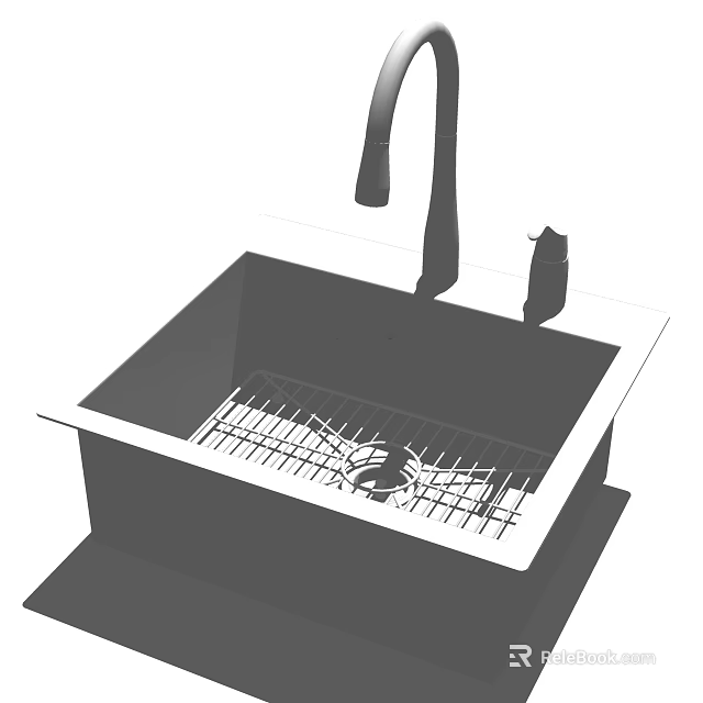 Stainless Steel Kitchen Sink With Drainer Rack And Faucet For Modern Kitchen 3d model 