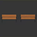 Two Orange Wooden Benches With Black Metal Frames In Modern Setting