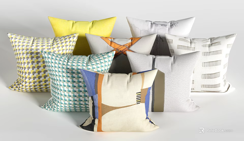 Decorative Throw Pillows in Various Colors and Different Patterns for Home Sofa Decor 3d model