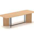 Modern Wooden Dining Table With Rectangular Top Wooden Legs And Metal Support Frame 3d model