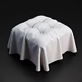 White Fabric Ottoman With Soft Pleated Design And Button Tufted Detail