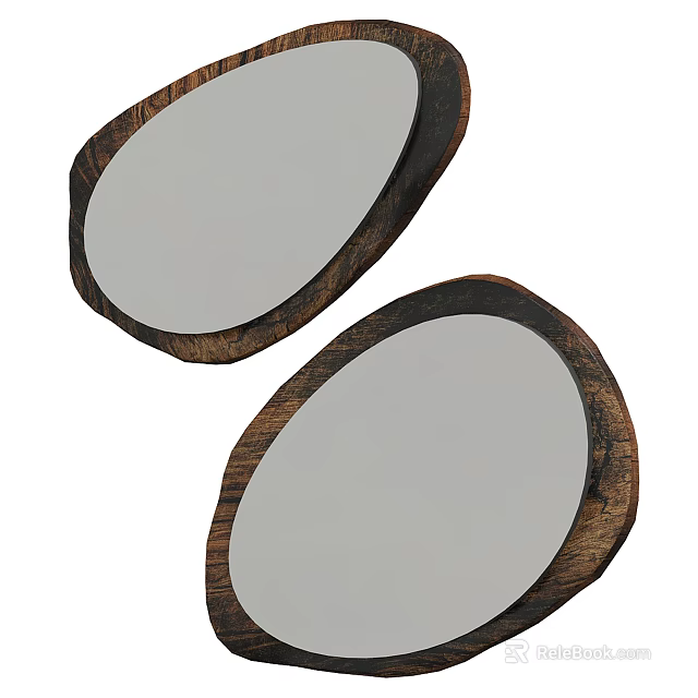Set of Two Oval Wall Mirrors With Natural Wooden Frames For Home Decor 3d model 