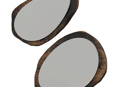 Set of Two Oval Wall Mirrors With Natural Wooden Frames For Home Decor 3d model