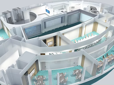 Aerial View of Modern Commercial Interior With Open Layout Seating Areas And Digital Displays 3d model