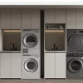 Modern Bathroom Cabinetry With Washer Dryer Units And Storage Shelves