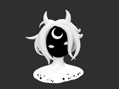 Enigmatic Game And Movie Character Featuring White Hair Horns Crescent Moon Face And Black Spots 3d model