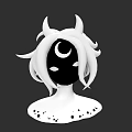 Enigmatic Game And Movie Character Featuring White Hair Horns Crescent Moon Face And Black Spots