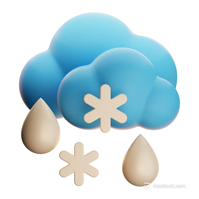 Blue Cloud Snowflake Raindrop Decorative Ornament Set for Home Decor 3d model