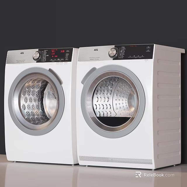 Modern White Washing Machines With Transparent Doors And Digital Control Panels 3d model 