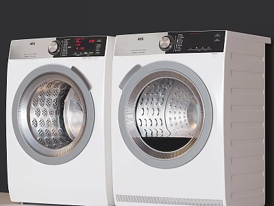 Modern White Washing Machines With Transparent Doors And Digital Control Panels 3d model