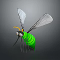 Cartoon Insect Character With Green Body Transparent Wings And Yellow Antennae