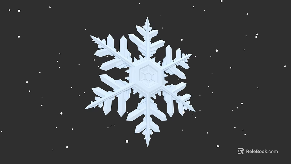 White Snowflake 3D Model With Detailed Design On Dark Background And Small Dots 3d model 