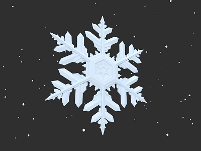 White Snowflake 3D Model With Detailed Design On Dark Background And Small Dots 3d model