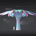 Large Scale Colorful Gradient Sculpture With Wing Like Structure And Human Figure For Scale 3d model