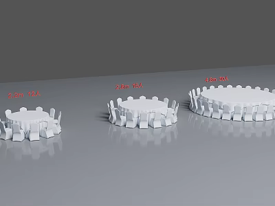 Round Dining Table Sets with Various Sizes White Chairs 12 14 16 Seats 3d model