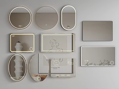 Modern Decorative Mirrors In Various Shapes With Stylish Designs And Decorative Frames 3d model