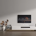 Modern White TV Stand with Wall Mounted TV Vase and Decorations in Living Room