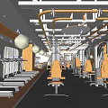 Modern Gym Interior With Orange Fitness Equipment Treadmills And Bright Training Area