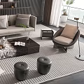 Modern Living Room Sofa Set With Marble Coffee Table And Poufs 3d model