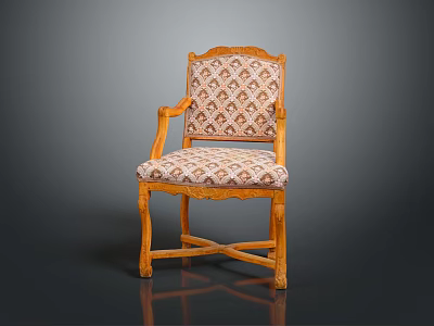 Classical Wooden Chair With Carved Armrests Legs And Geometric Pattern Upholstered Seat Backrest 3d model