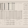 French plaster line carved plaster component post lamp panel corner line 3d model